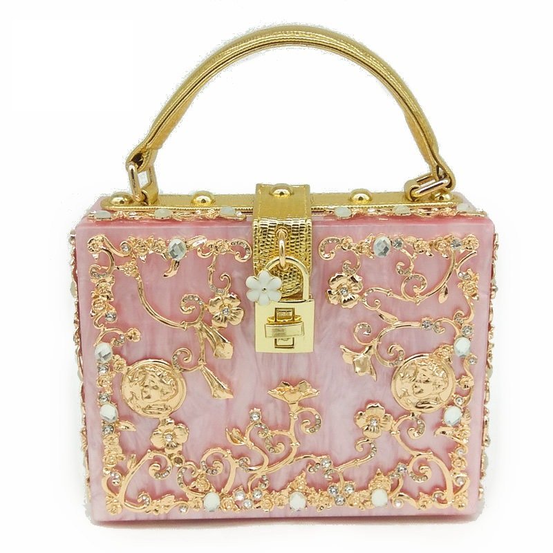 Fashion And Exquisite Trends Box Evening Bag Embroidered Floral Luxury Party Bag Acrylic Clutch Purses for Women