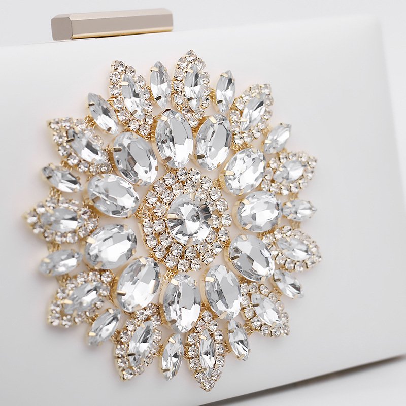 Fashion dinner Pu leather diamond white clutch bag wedding ladies bridal purse for women