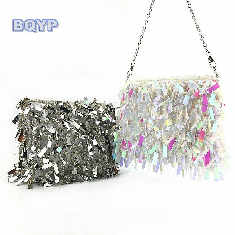Glitter shiny evening bag clutch handmade beading shoulder handbag