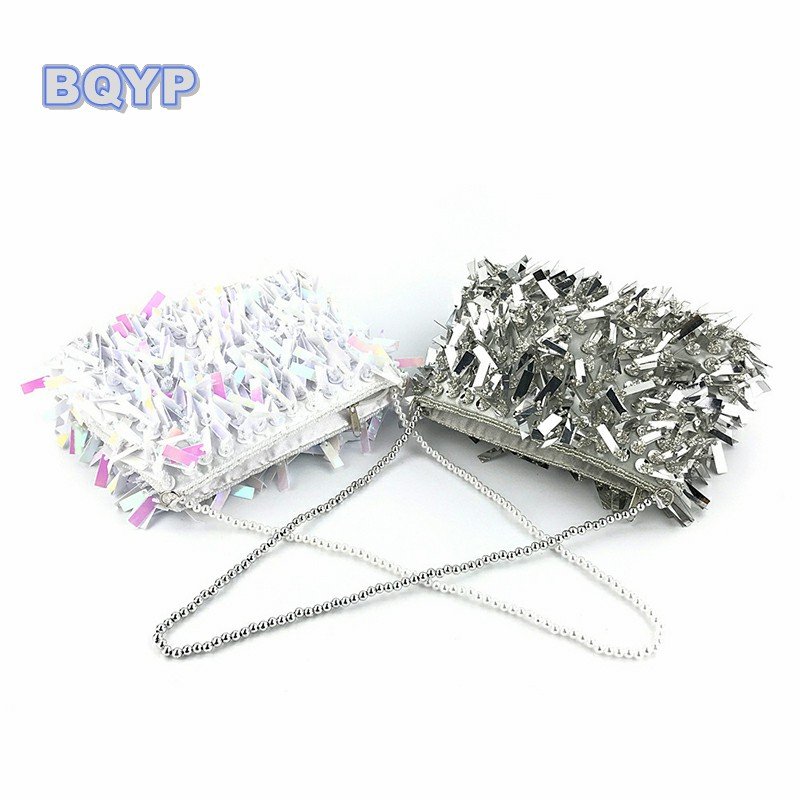 Glitter shiny evening bag clutch handmade beading shoulder handbag