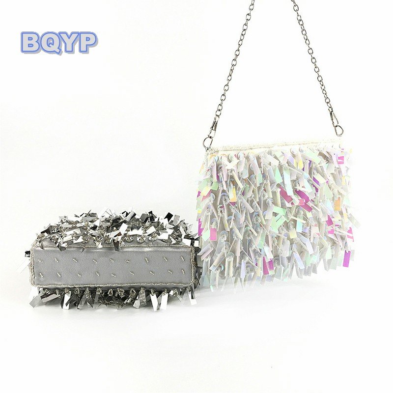 Glitter shiny evening bag clutch handmade beading shoulder handbag