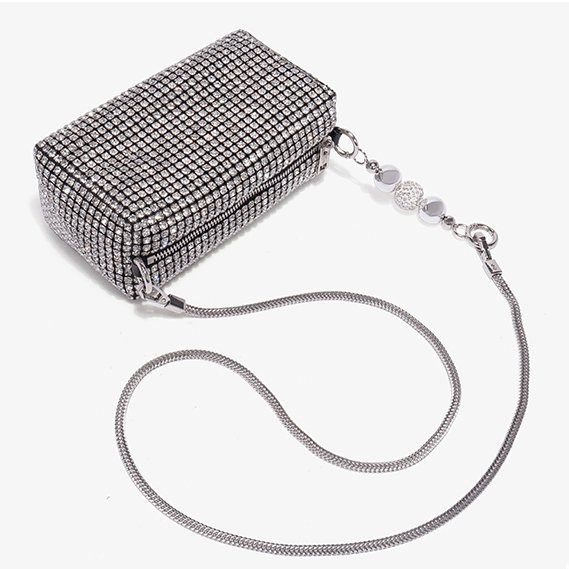 Factory wholesale low MOQ large capacity diamond square ladies luxury rhinestone evening bag