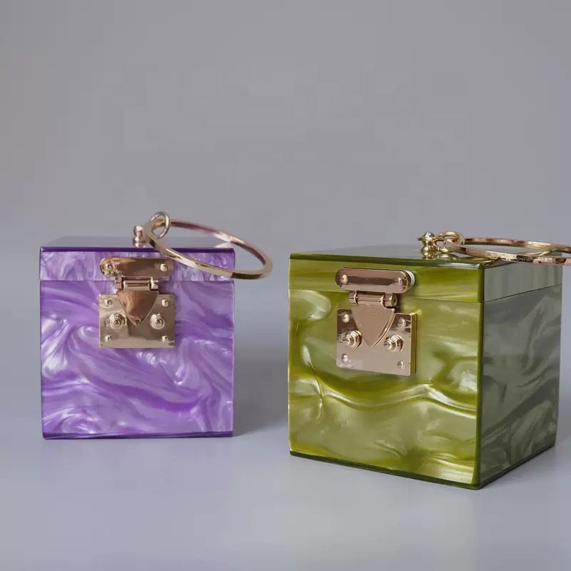 2021 new design Acrylic square Clutch Bag Handbag round bead chain Purse party Evening luxury Bags for women ladies