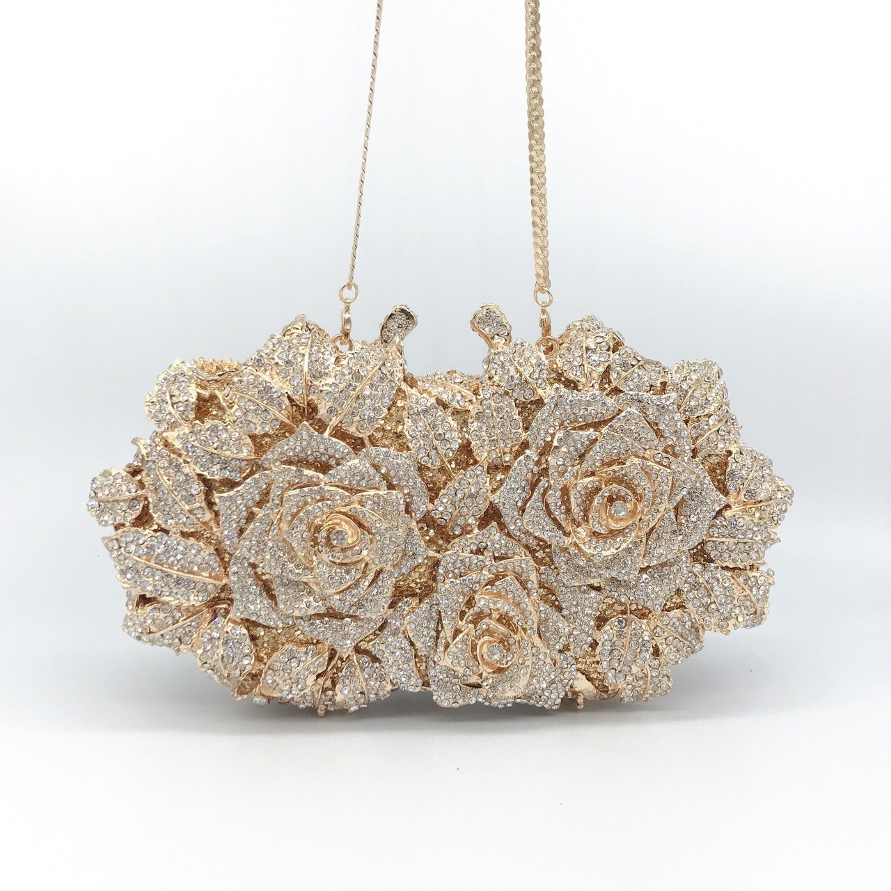 2022 Factory Direct Selling Empty Metal Hard Box Extravagant Dinner Bag Fashionable Diamond Rose ladies evening bags Clutch Bag