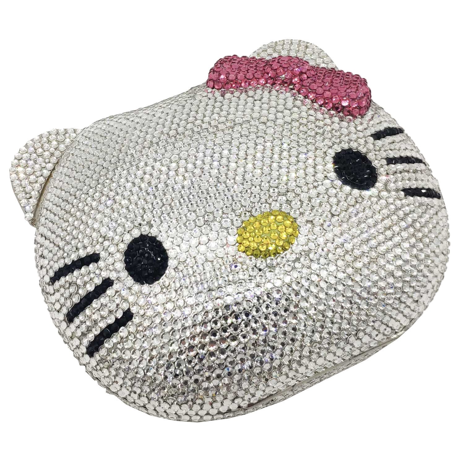 Evening Party Purse Factory Wholesales Luxury Fully Crystal Rhinestone Clutch Evening Bag For Formal Party 3d Cat Purse