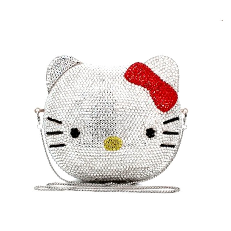 Evening Party Purse Factory Wholesales Luxury Fully Crystal Rhinestone Clutch Evening Bag For Formal Party 3d Cat Purse