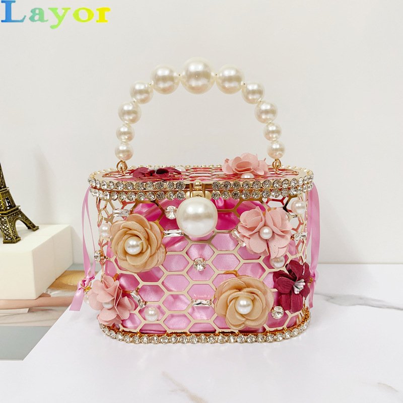 2024 New designer Ladies Popular Purses Bucket Bags Luxury Flower Pearl Evening Bags Women Fashion Bling Tote Handbag
