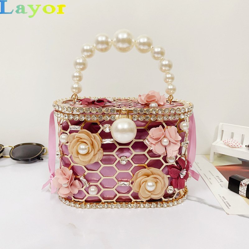 2024 New designer Ladies Popular Purses Bucket Bags Luxury Flower Pearl Evening Bags Women Fashion Bling Tote Handbag