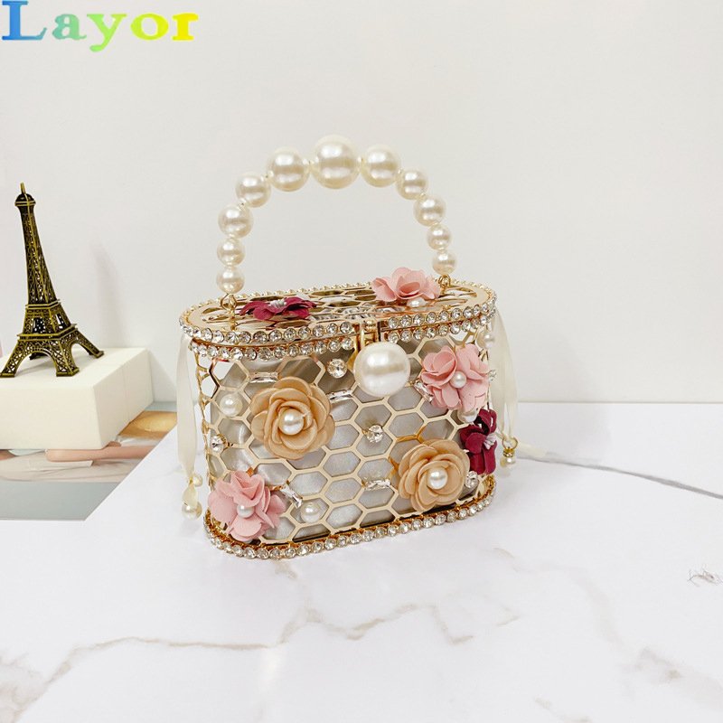 2024 New designer Ladies Popular Purses Bucket Bags Luxury Flower Pearl Evening Bags Women Fashion Bling Tote Handbag