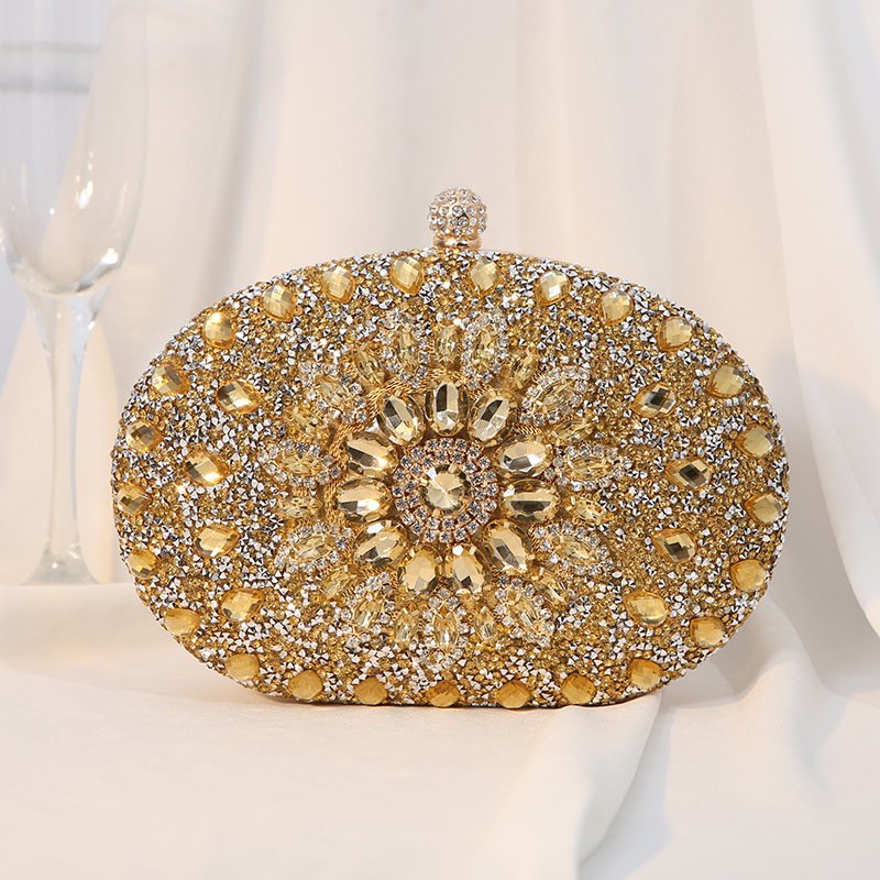 2024 New Fashion Luxury Clutch Bag Alloy Flower Diamonds Diamond Encrusted Evening Bag Handbag Female