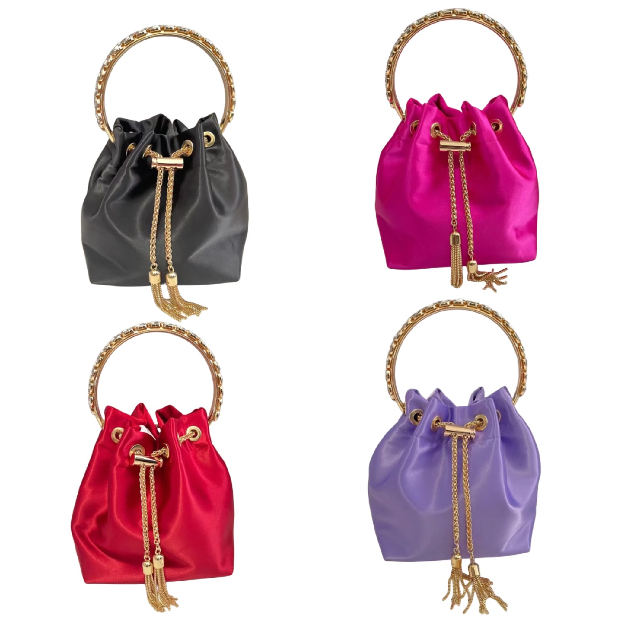 2024 New Tassel Evening Bag European and American Fashion Handbag Silk Luxury Handbag Pull Rope Design Women's Bucket Bag