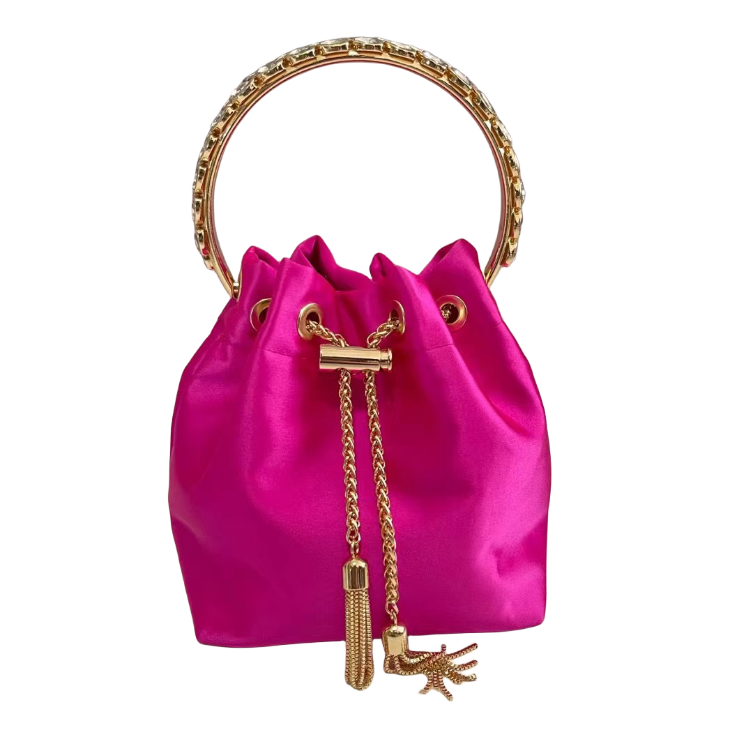 2024 New Tassel Evening Bag European and American Fashion Handbag Silk Luxury Handbag Pull Rope Design Women's Bucket Bag