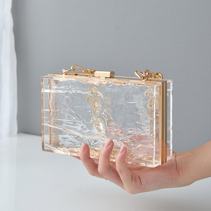 2023 new arrivals acrylic evening bag water ripple square purses with chain straps ice crack luxury clutch bag evening bags