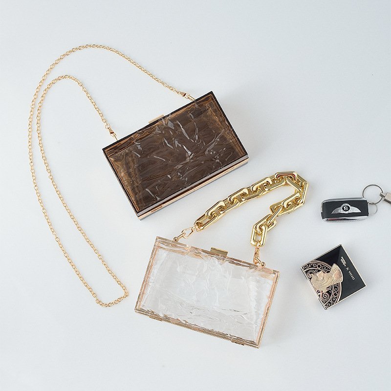 2023 new arrivals acrylic evening bag water ripple square purses with chain straps ice crack luxury clutch bag evening bags