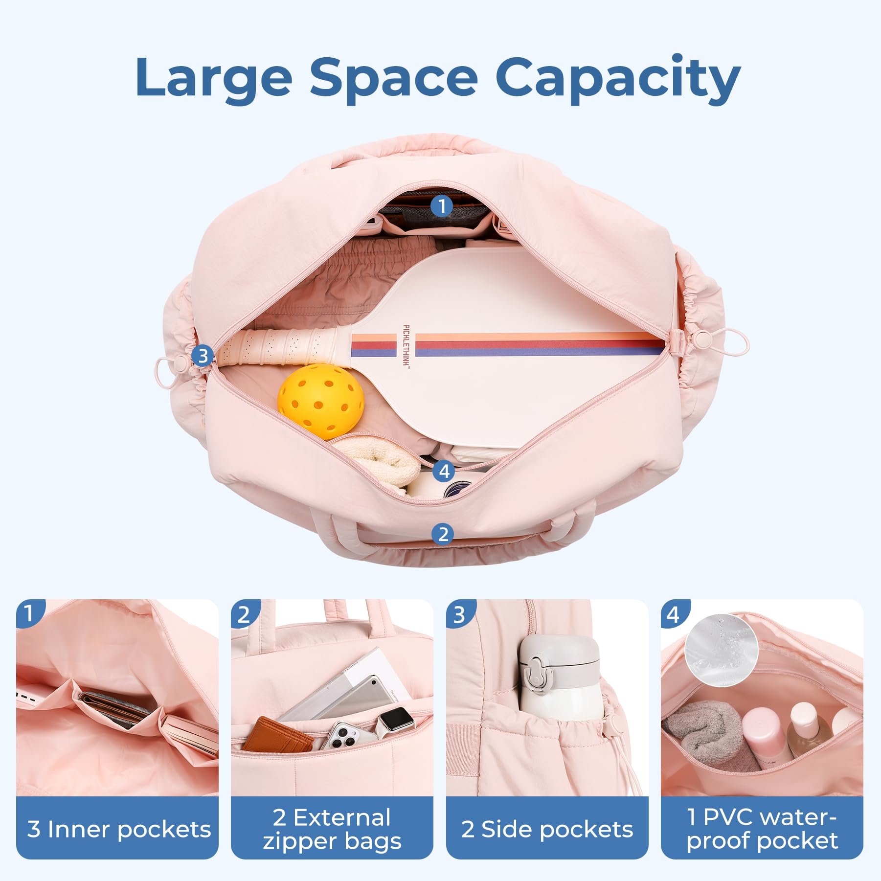 30L Puffy Gym Yoga Travel Duffel Bag Women Puffer Quilted Cotton Bag Carry on Light Padded Overnight Weekender Tote Bag