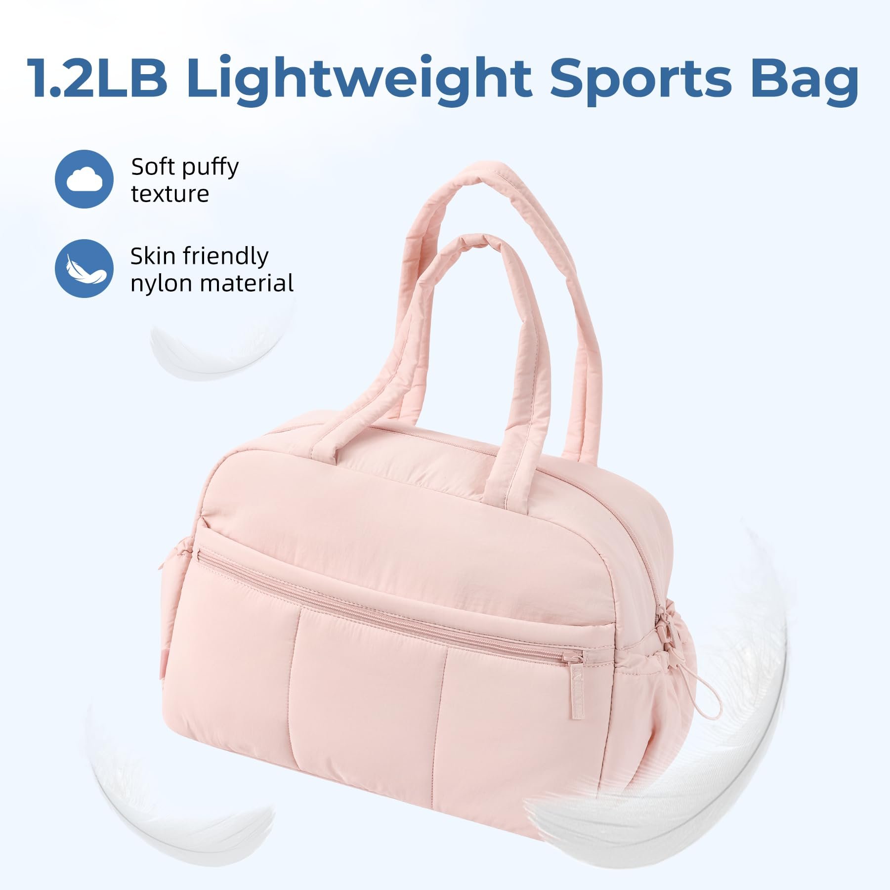 30L Puffy Gym Yoga Travel Duffel Bag Women Puffer Quilted Cotton Bag Carry on Light Padded Overnight Weekender Tote Bag