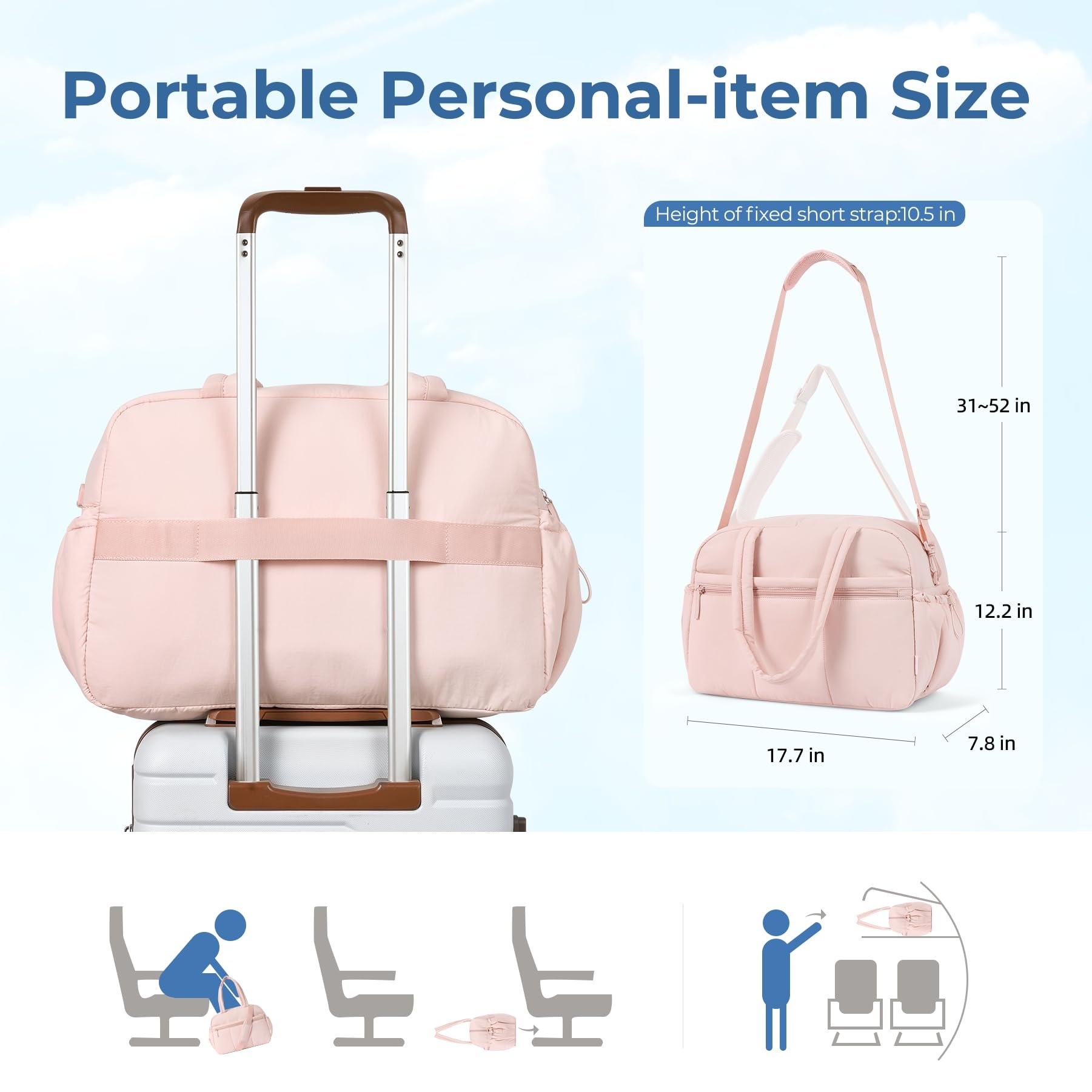 30L Puffy Gym Yoga Travel Duffel Bag Women Puffer Quilted Cotton Bag Carry on Light Padded Overnight Weekender Tote Bag