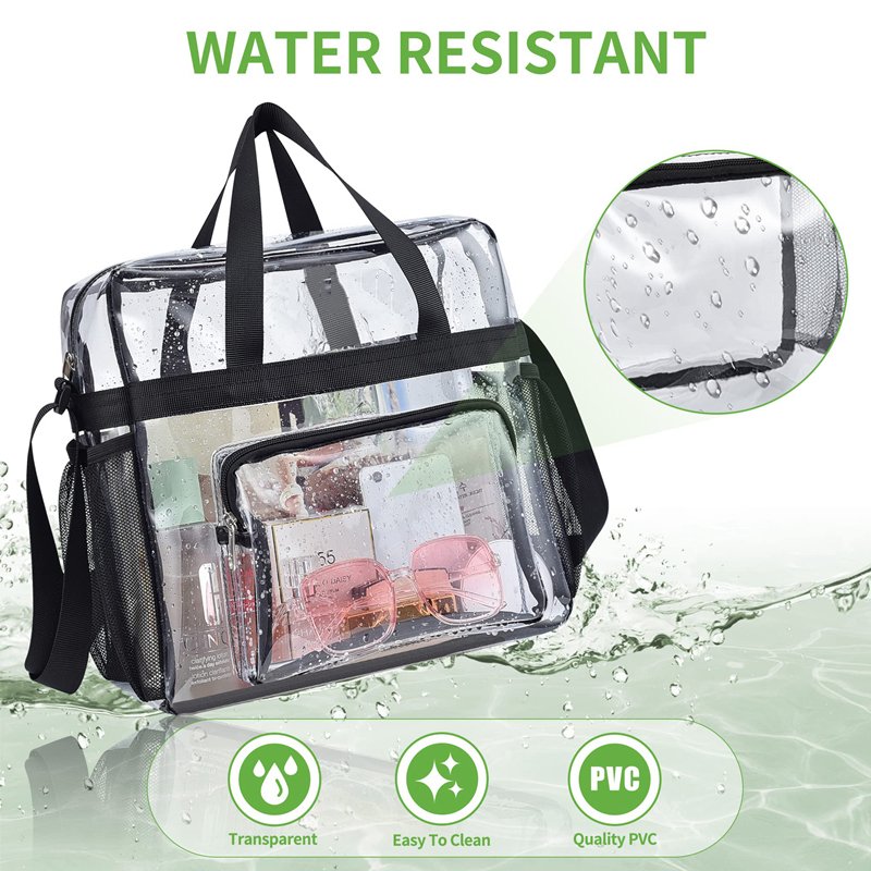 OEM ODM PVC Clear Tote Bag Stadium Approved See Through Lunch Bag with Front Pockets Transparent Totebag for Concerts Handbags