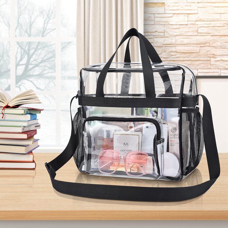 OEM ODM PVC Clear Tote Bag Stadium Approved See Through Lunch Bag with Front Pockets Transparent Totebag for Concerts Handbags