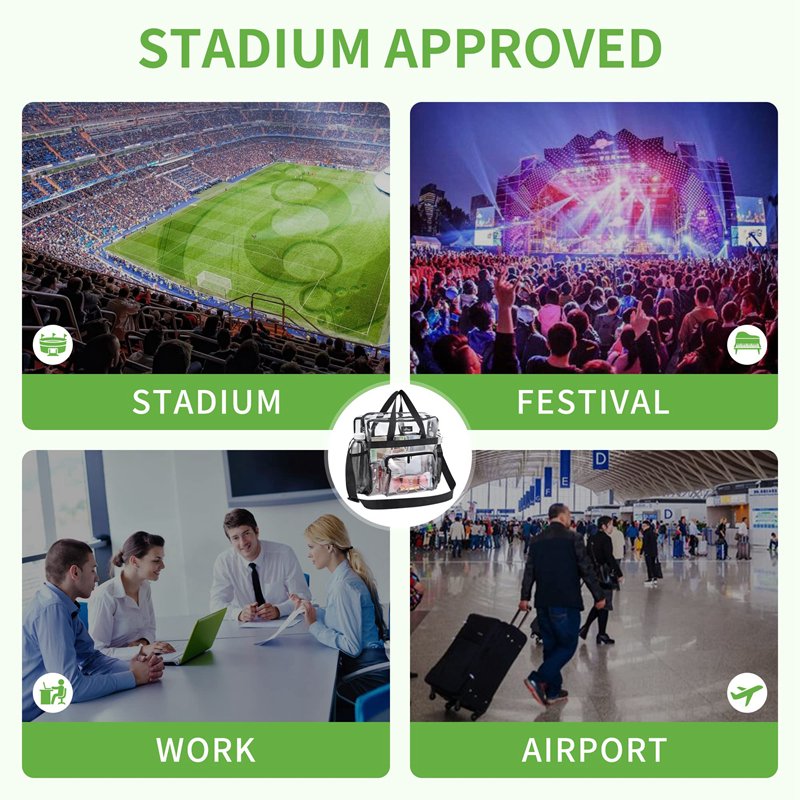 OEM ODM PVC Clear Tote Bag Stadium Approved See Through Lunch Bag with Front Pockets Transparent Totebag for Concerts Handbags