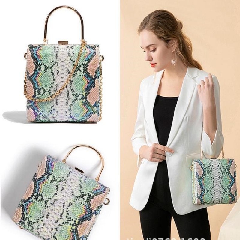 2022 New Design Fashion Ladies Metal Chain Coin Purse Party Snakeskin Leopard Evening Bag