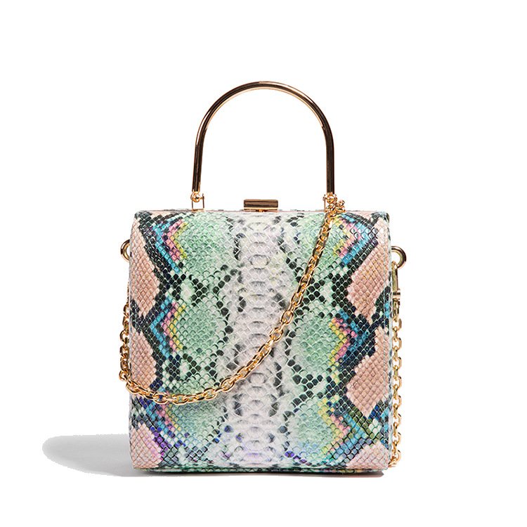 2022 New Design Fashion Ladies Metal Chain Coin Purse Party Snakeskin Leopard Evening Bag