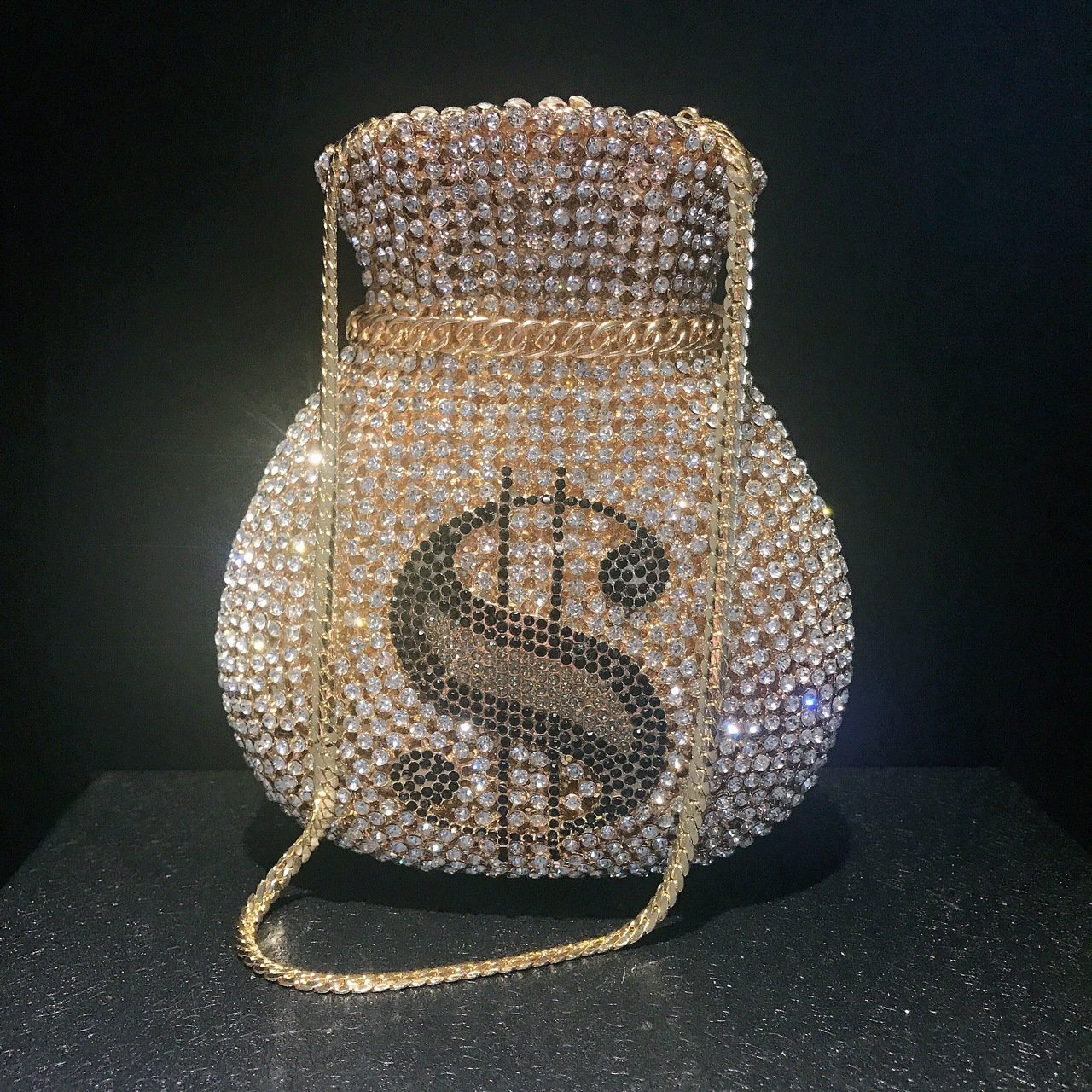 Luxury Us Dollar Sign Diamond Crystal Rhinestone Women Bling Clutch Purse Money Party Ball evening Bag