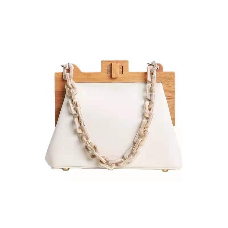 High Quality Wood Frame Evening Bag Acrylic Chain Designer Clutch Bag