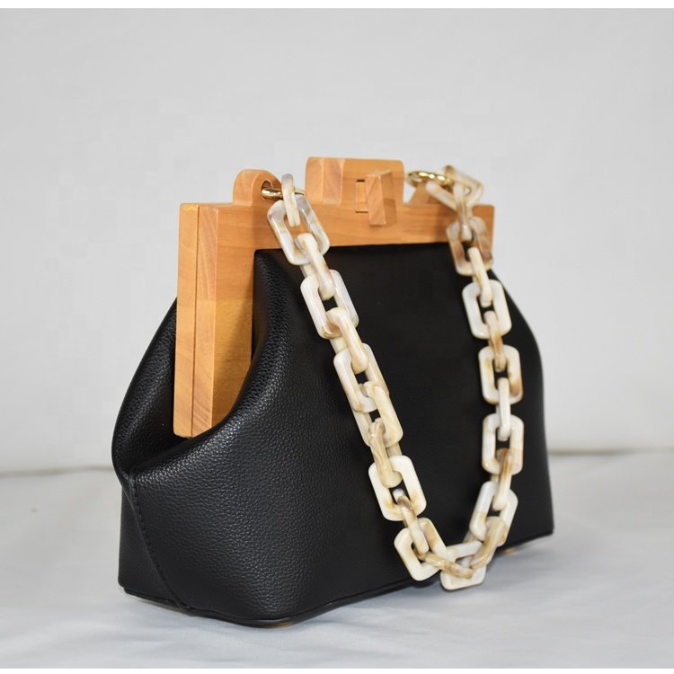 High Quality Wood Frame Evening Bag Acrylic Chain Designer Clutch Bag