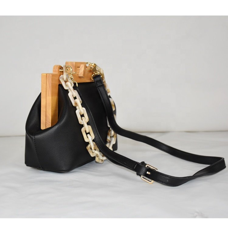 High Quality Wood Frame Evening Bag Acrylic Chain Designer Clutch Bag