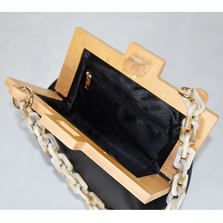 High Quality Wood Frame Evening Bag Acrylic Chain Designer Clutch Bag