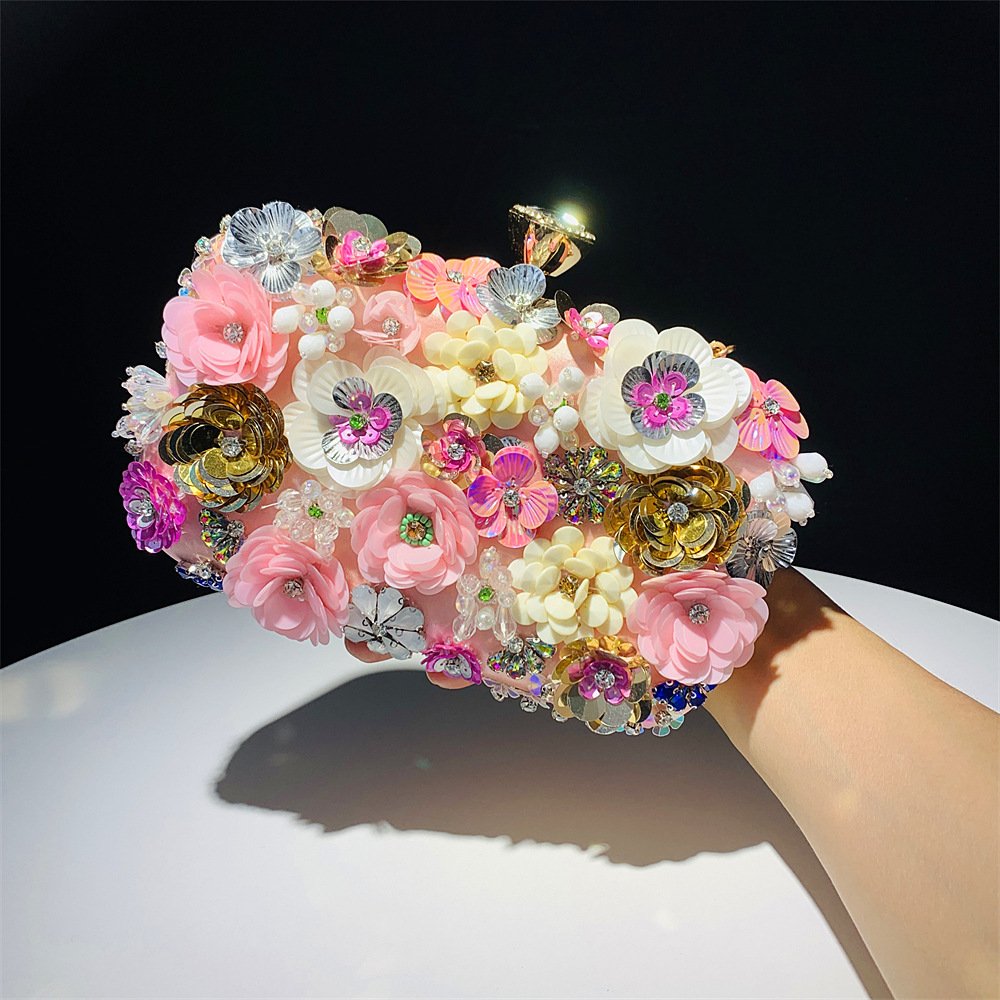 TS Mini Flower Decor Evening Bag Elegant Rhinestone Clutch Bag, Women's Exquisite Dinner Bag For Party For Carnaval