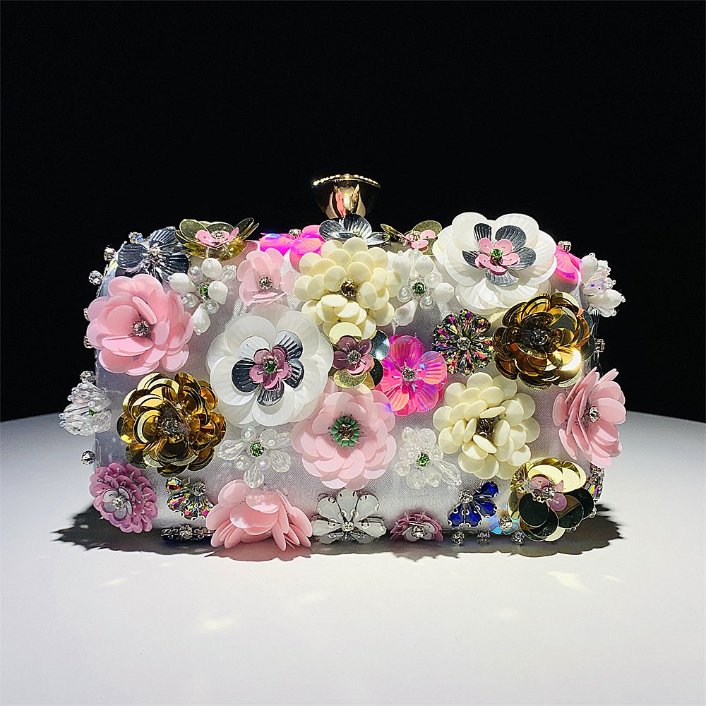 TS Mini Flower Decor Evening Bag Elegant Rhinestone Clutch Bag, Women's Exquisite Dinner Bag For Party For Carnaval