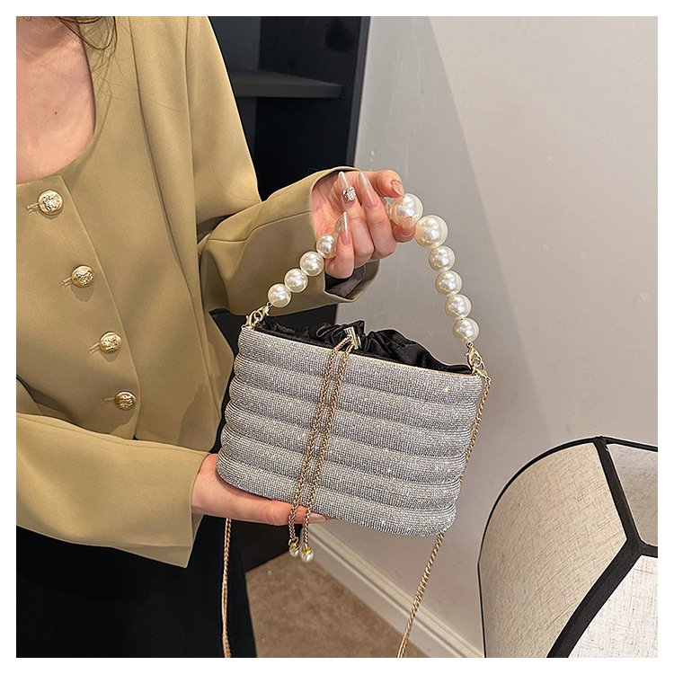 Handmade Women's Evening Bag Fac Direct Diamond-Encrusted Bucket Bag with Advanced Sense Full Rainbow Dazzling for Dinner