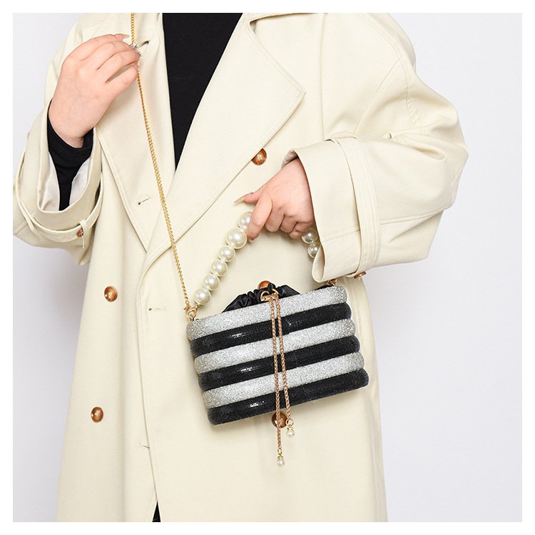 Handmade Women's Evening Bag Fac Direct Diamond-Encrusted Bucket Bag with Advanced Sense Full Rainbow Dazzling for Dinner
