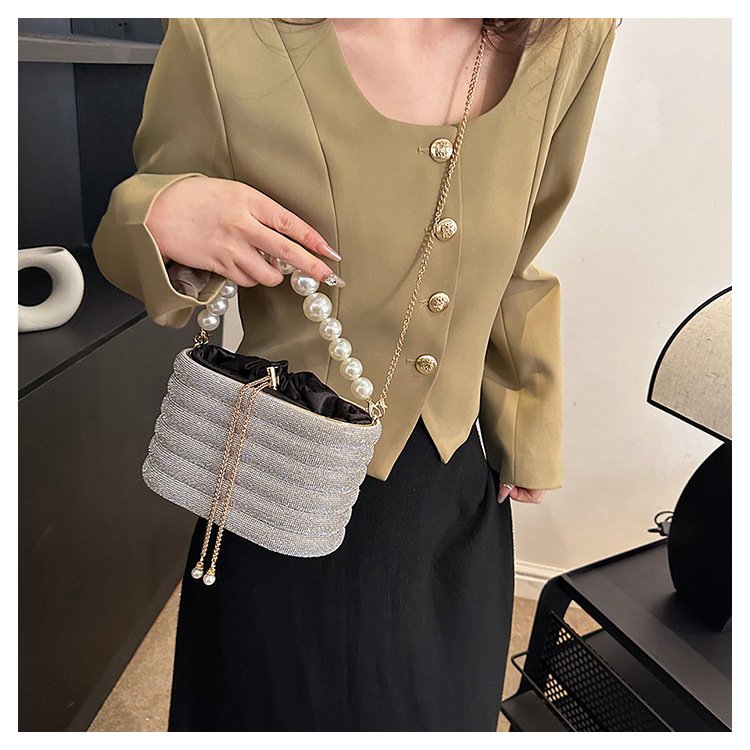 Handmade Women's Evening Bag Fac Direct Diamond-Encrusted Bucket Bag with Advanced Sense Full Rainbow Dazzling for Dinner