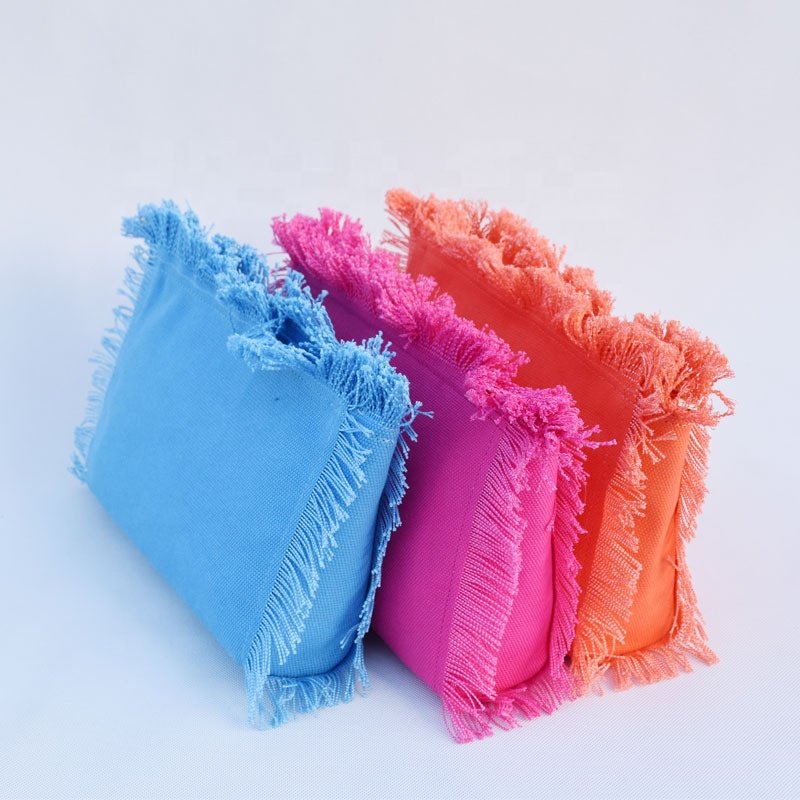 2024 Trendy Women Girls Makeup Bag Canvas Tassel Fringe Clutch Bag