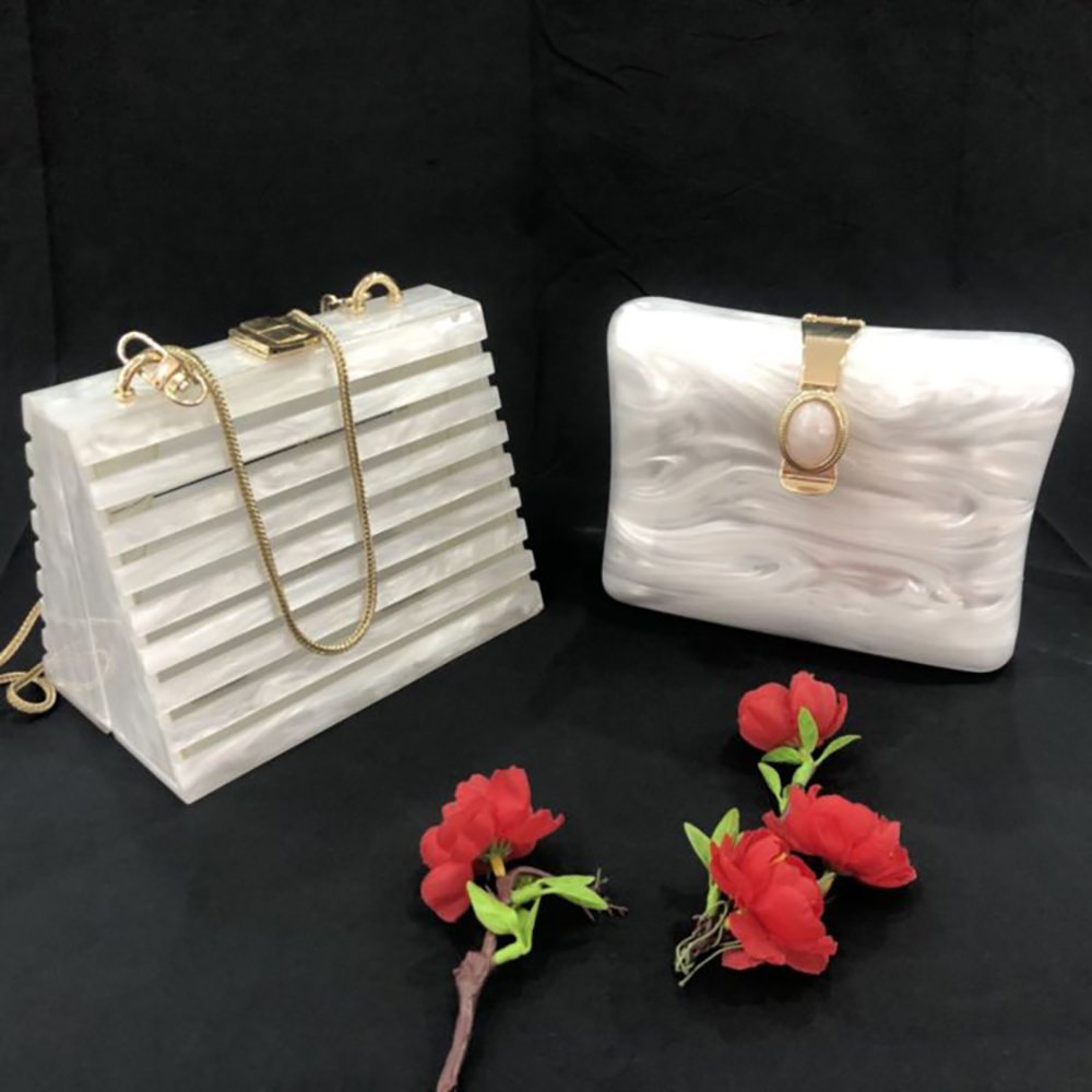 Factories Hot Sale Acrylic Bags Evening Bag Fashion Ladies Stone Pattern Fancy Party Clutch Bags