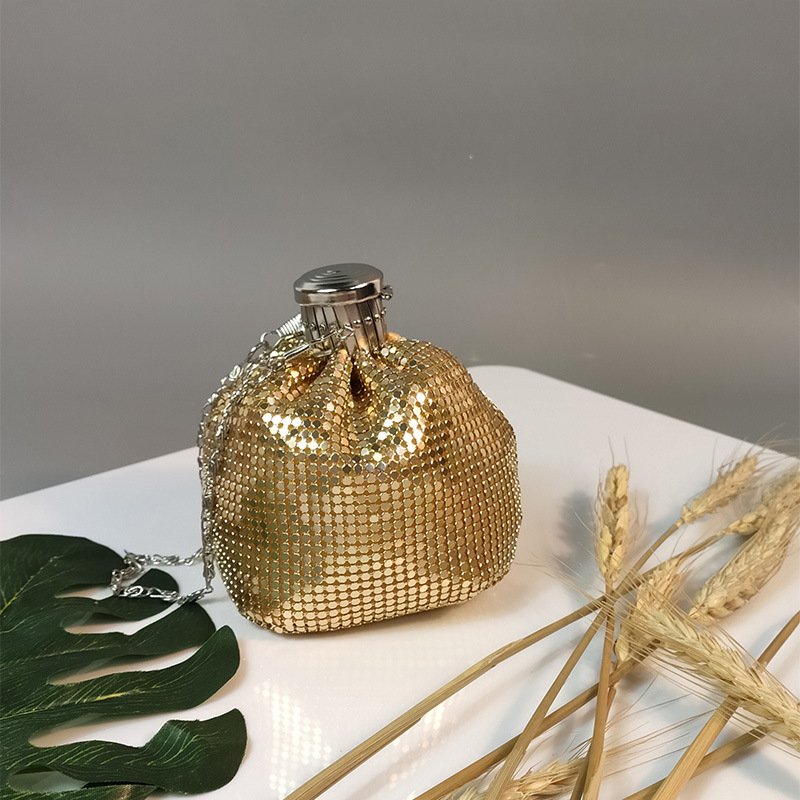 2024 Popular Fashion Bling Sequin Evening Bags Bottle Shaped Bags Shiny Metallic Party Purses Crystal Bucket Bags
