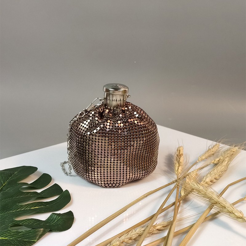 2024 Popular Fashion Bling Sequin Evening Bags Bottle Shaped Bags Shiny Metallic Party Purses Crystal Bucket Bags