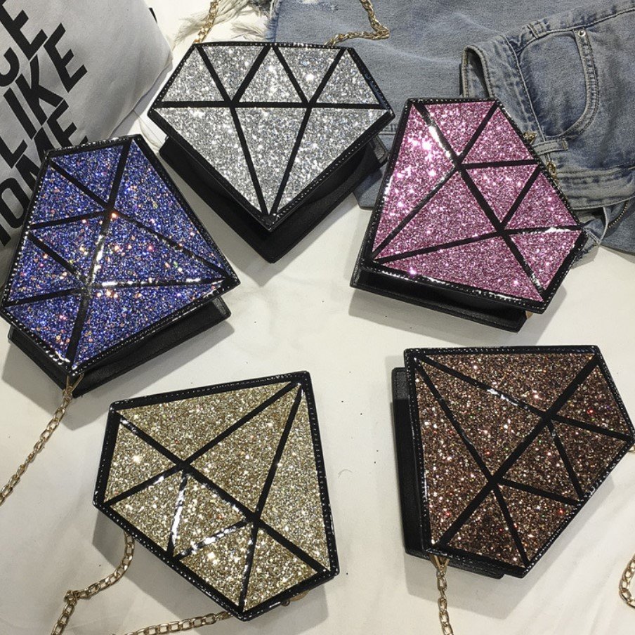 Go Party PU ladies fashion Creative diamond shape bag bling purses and handbag for women