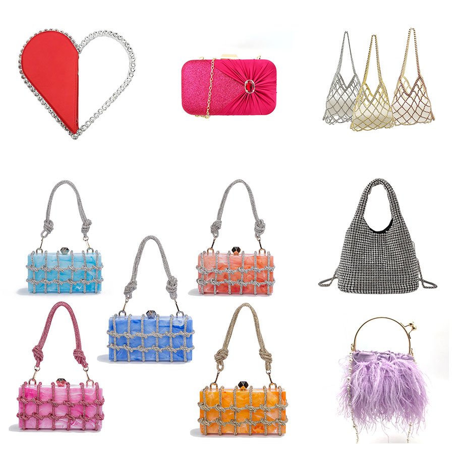 Bling bling women evening bag ladies rhinestone transparent drawstring clutch party bag acrylic handbag clutch purse women3103