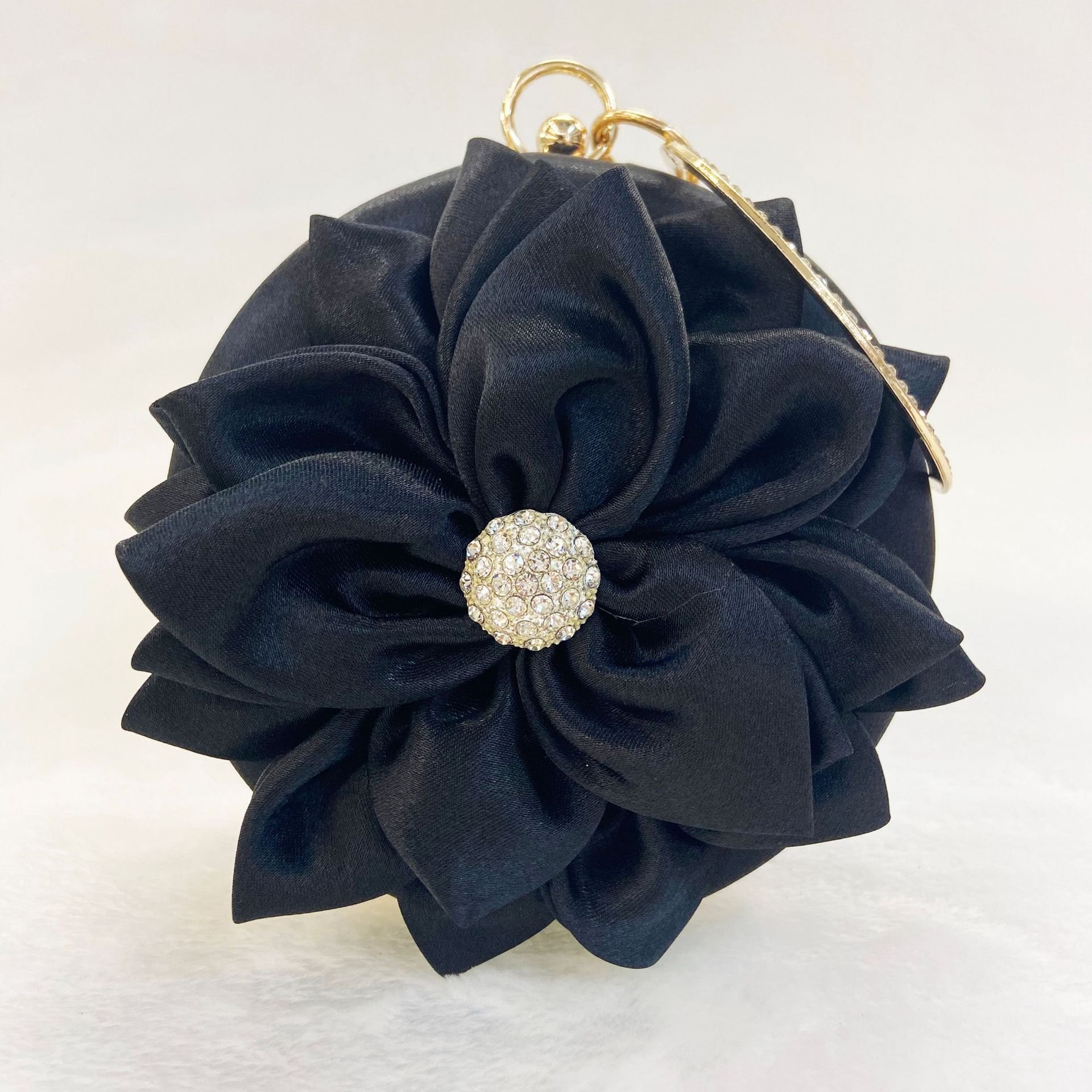 Women Retro Elegant Evening Bags Silk Flower Diamond Circle Banquet Handbags Purses Luxury Designer Beaded Crossbody Bags