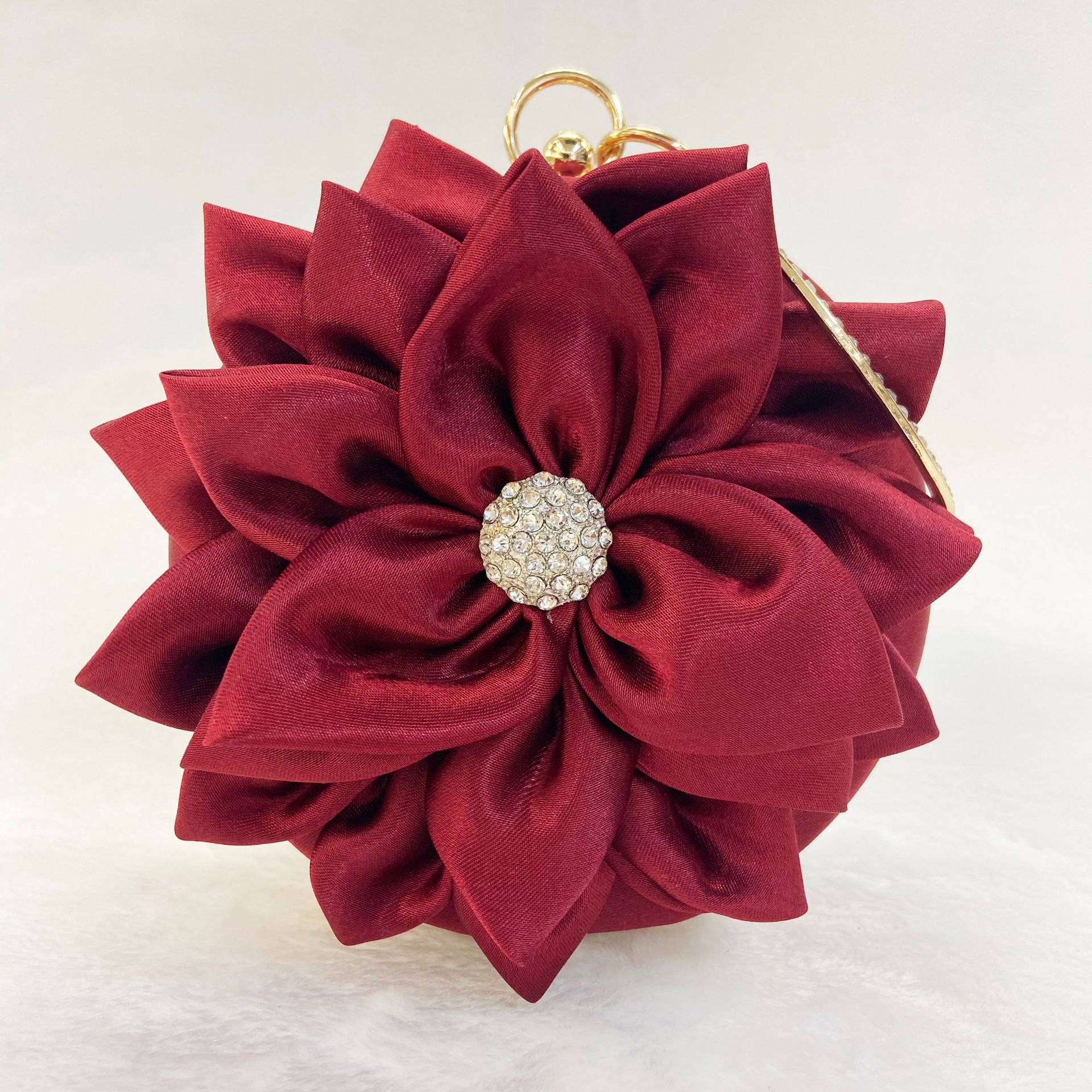 Women Retro Elegant Evening Bags Silk Flower Diamond Circle Banquet Handbags Purses Luxury Designer Beaded Crossbody Bags