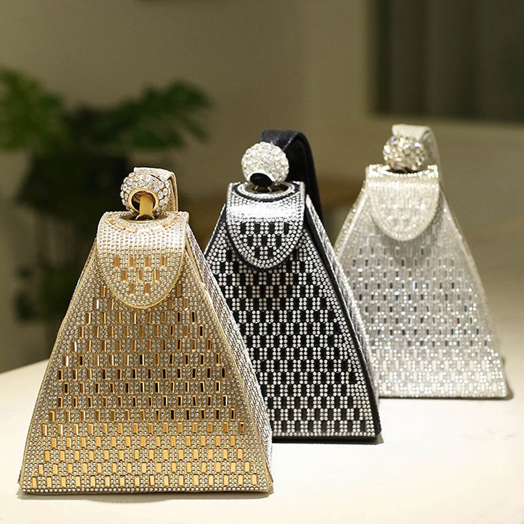 Ladies New Handles Triangle Wedding Luxury Clutch Bag Crystal Evening Bag