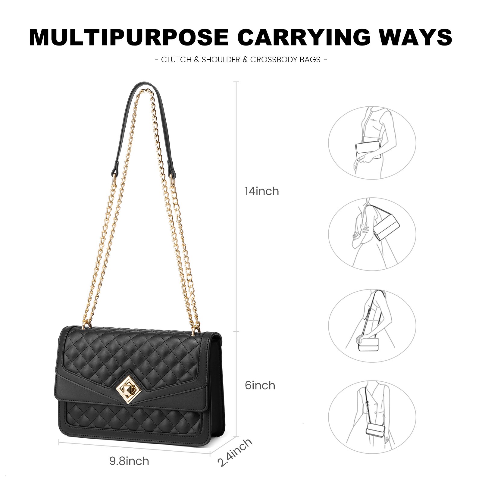LOVEVOOK 2023 Leather Quilted Sling Shoulder Bag with Chain Trendy Clutch Ladies Evening Purse Luxury Crossbody Bags for Women