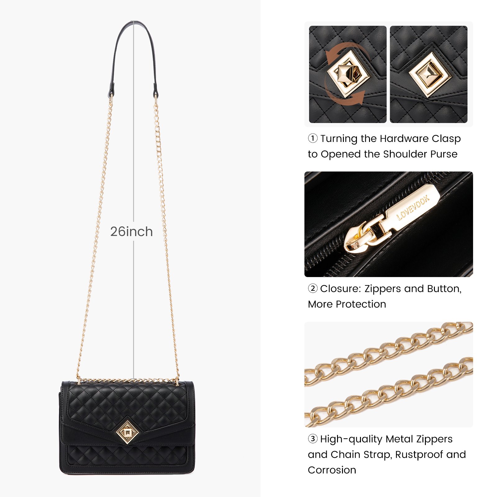 LOVEVOOK 2023 Leather Quilted Sling Shoulder Bag with Chain Trendy Clutch Ladies Evening Purse Luxury Crossbody Bags for Women