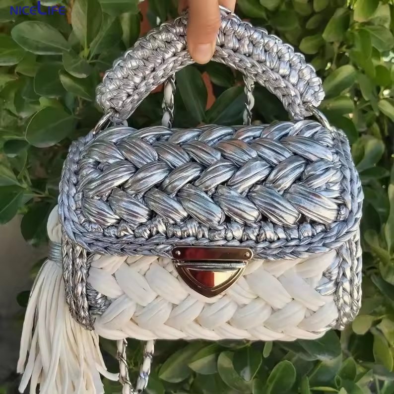 Elegant Evening Bag Luxury Crochet Bag for Women Gold Metallic Flap Handbag Premium Quality Accessories