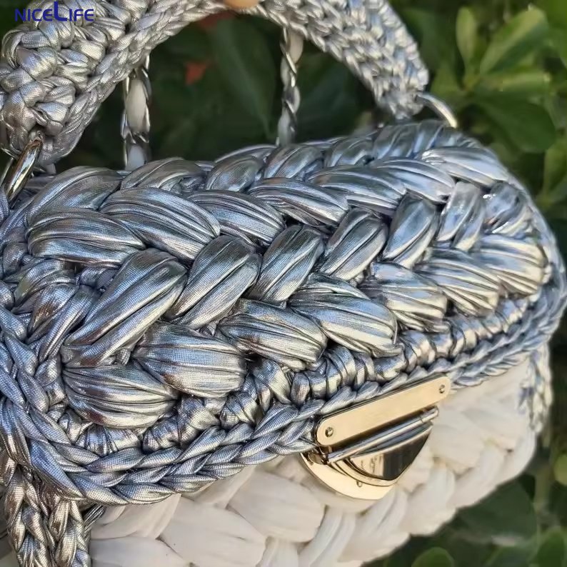 Elegant Evening Bag Luxury Crochet Bag for Women Gold Metallic Flap Handbag Premium Quality Accessories