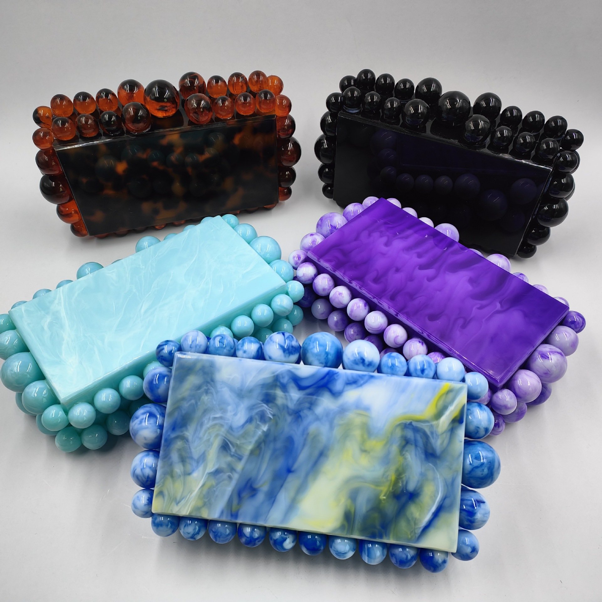Candy color small square cloud chain bag women's evening bags sparkly pearl clutch purse bling acrylic crossbody bag